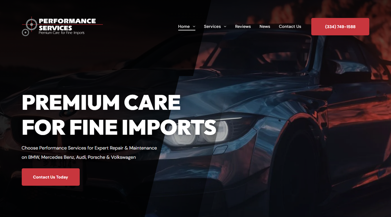 Website screenshot for Performance Services