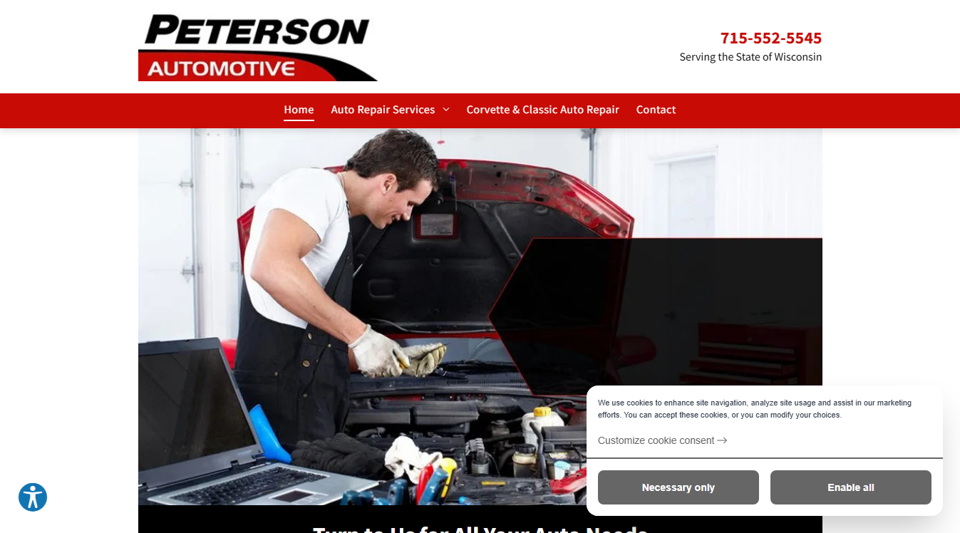Website screenshot for Peterson Automotive