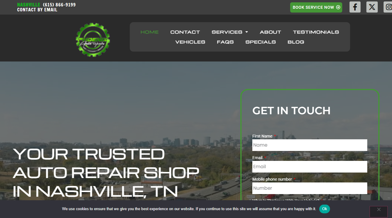 Website screenshot for Phoenix Auto Repair