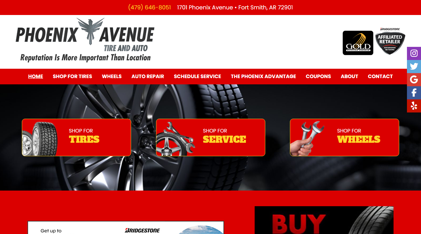 Website screenshot for Phoenix Avenue Tire and Auto