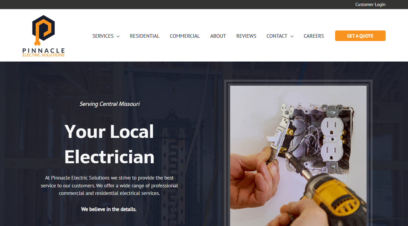 Website screenshot for Pinnacle Electric Solutions