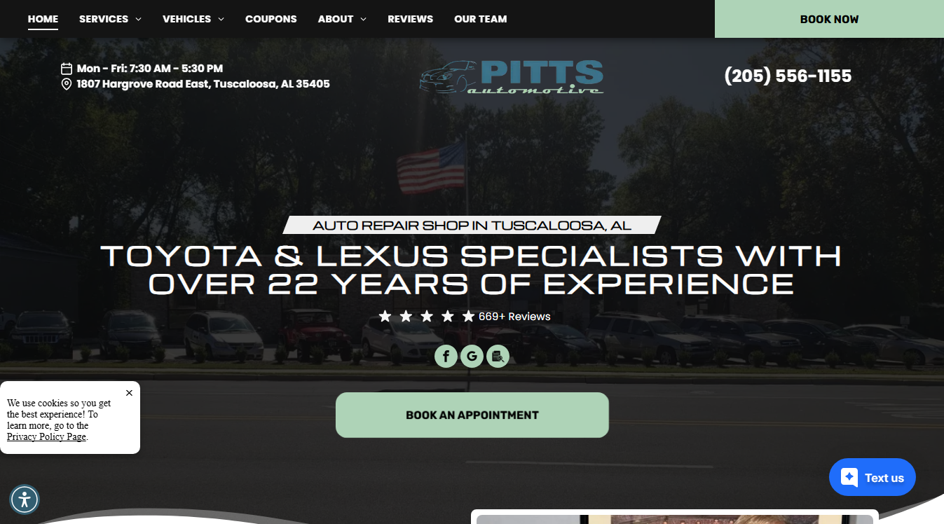 Website screenshot for Pitts Automotive, Inc