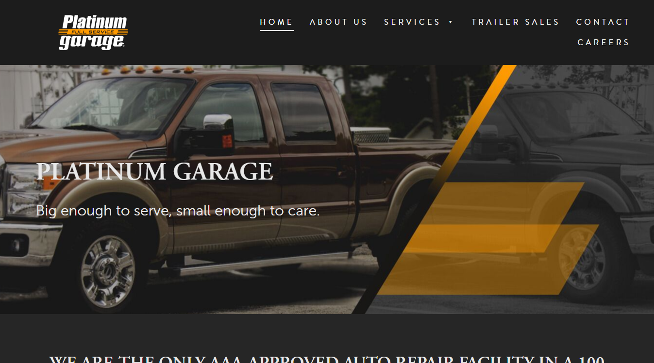 Website screenshot for Platinum Full Service Garage