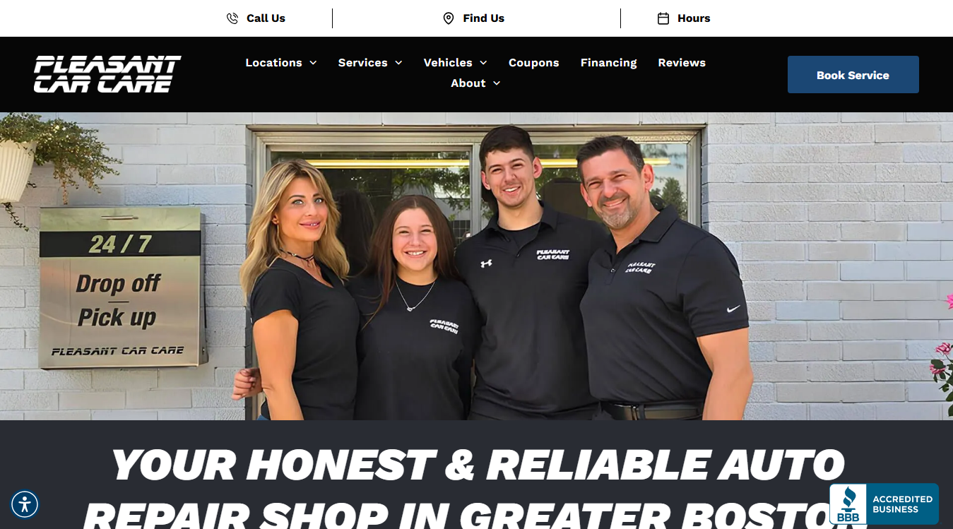 Website screenshot for Pleasant Car Care in Watertown
