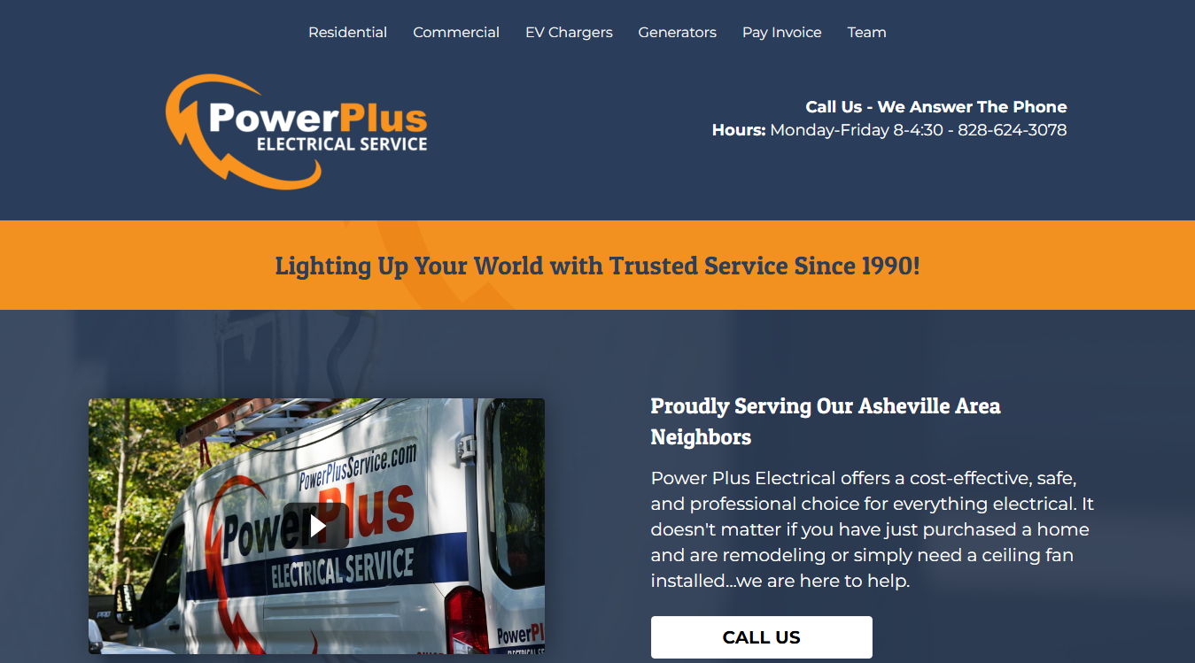 Website screenshot for Power Plus Electrical Service