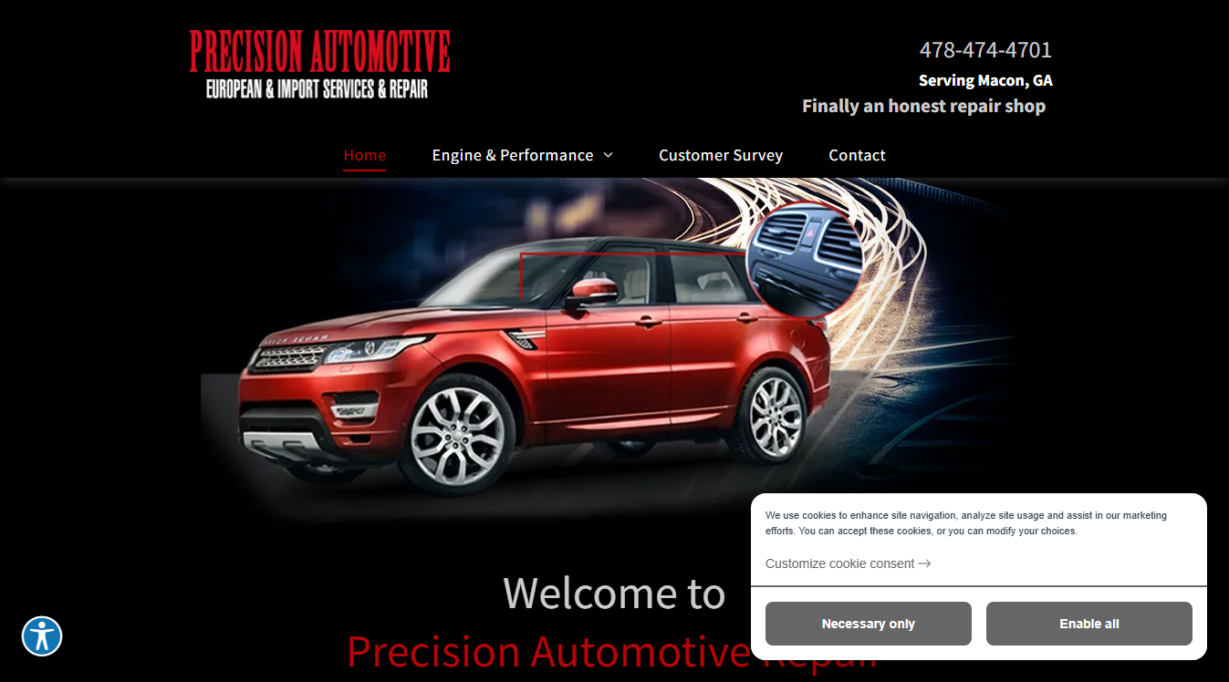 Website screenshot for Precision Automotive Repair