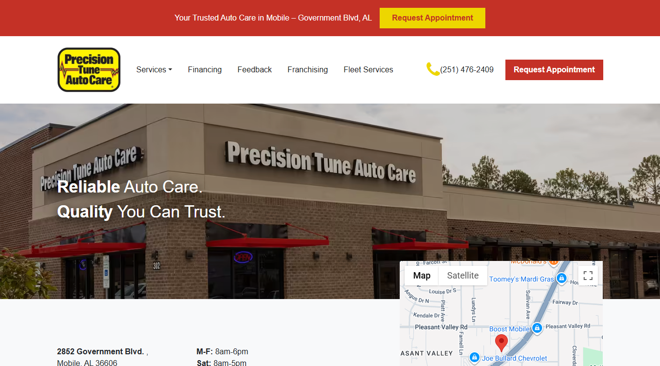 Website screenshot for Precision Tune Auto Care