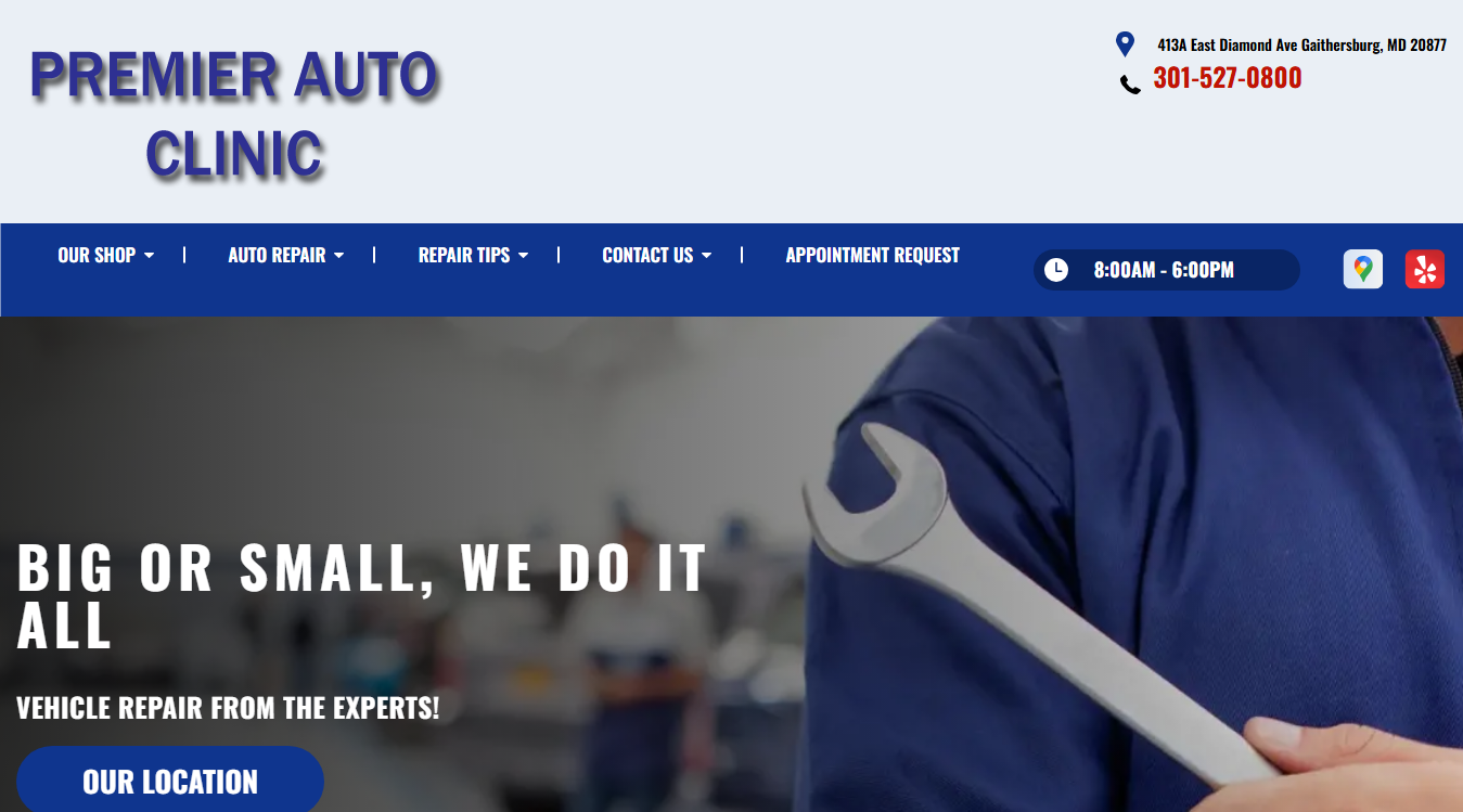 Website screenshot for Premier Auto Clinic
