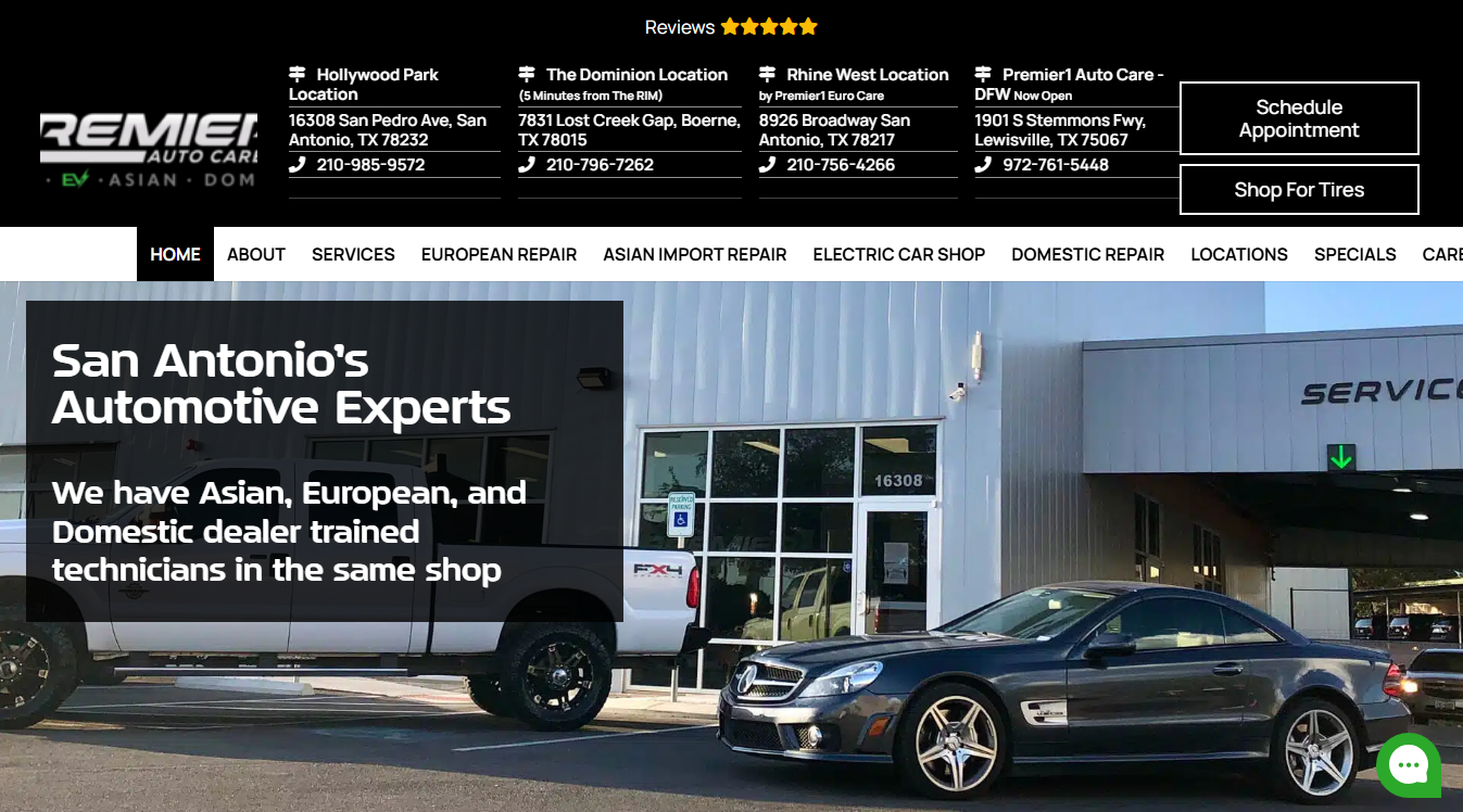 Website screenshot for Premier1 Auto Care