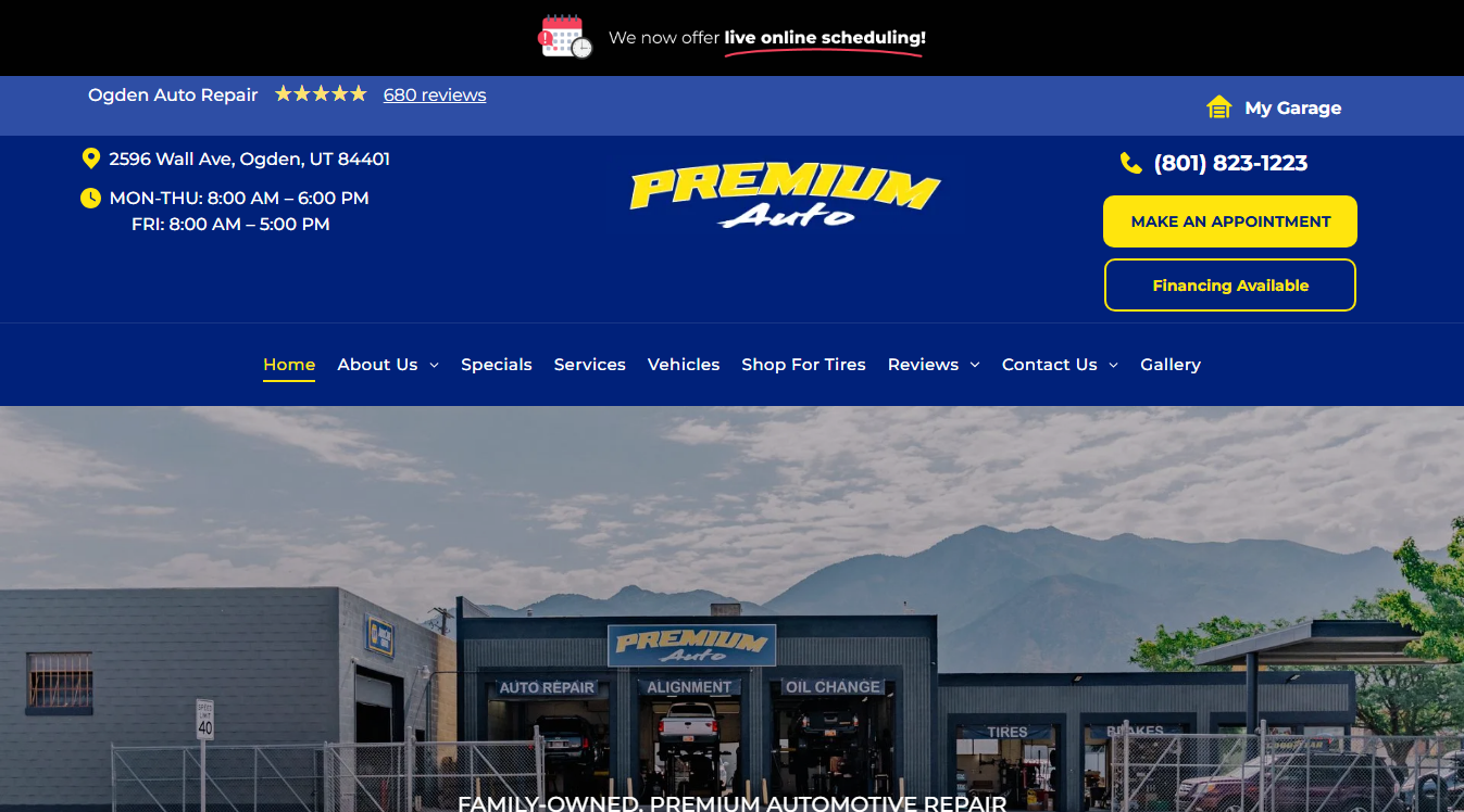Website screenshot for Premium Auto