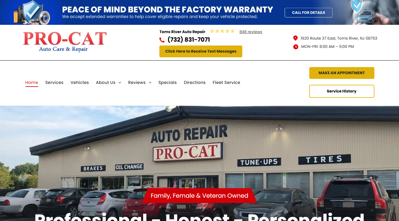 Website screenshot for PRO-CAT Auto Care & Repair