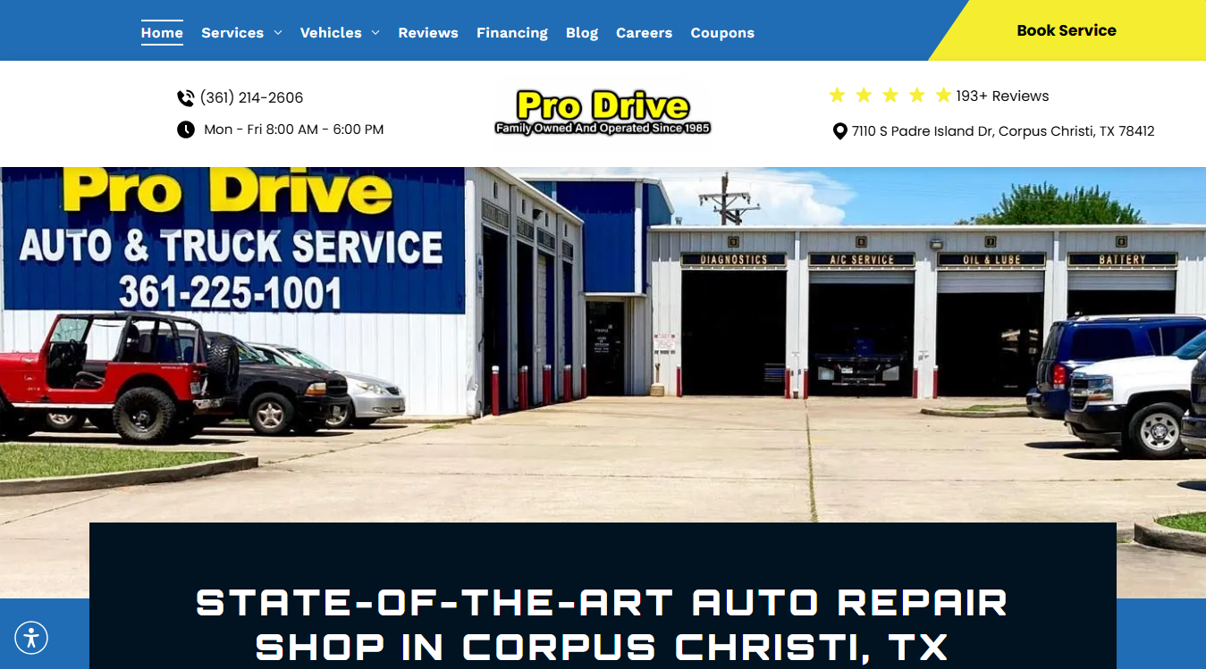 Website screenshot for Pro Drive Auto Repair S.P.I.D.