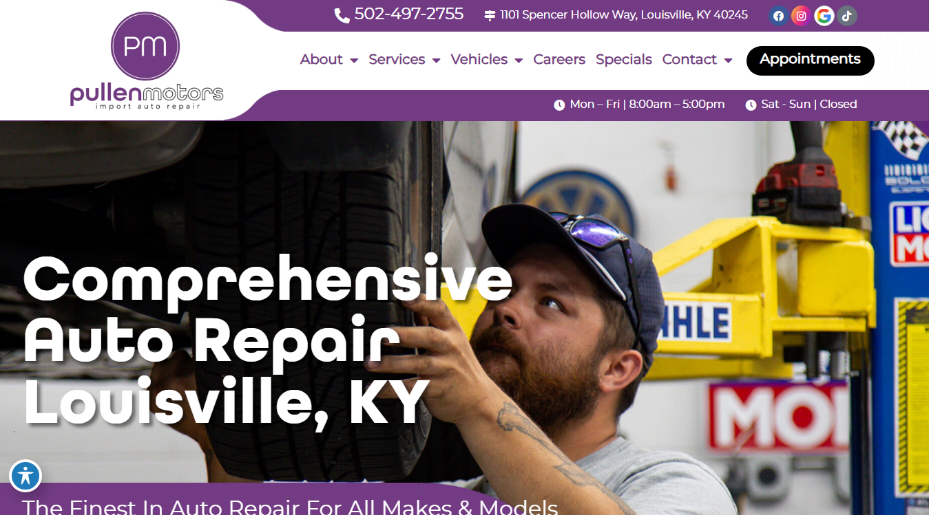 Website screenshot for Pullen Motors