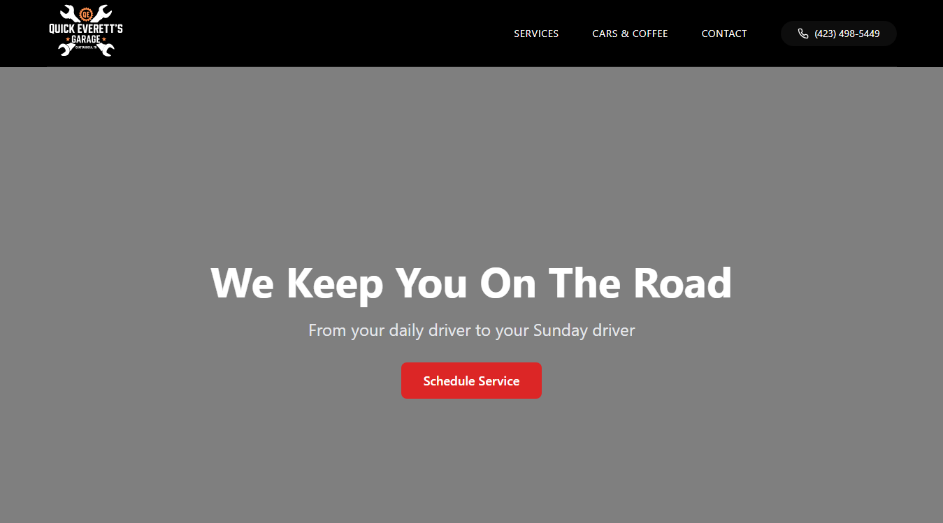 Website screenshot for Quick Everett's Garage