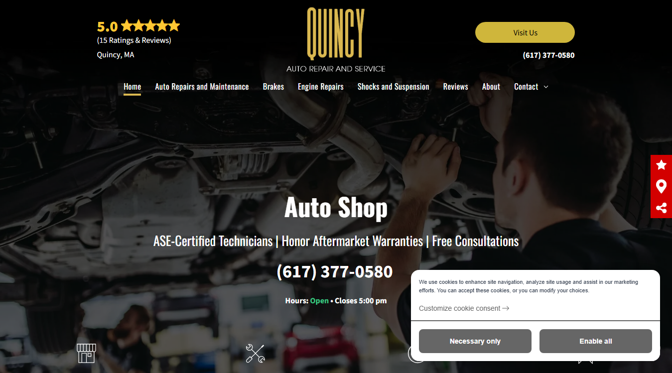 Website screenshot for Quincy Auto Repair and Service
