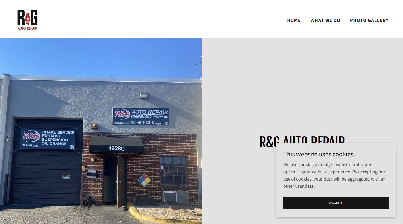 Website screenshot for R & G Auto Repair