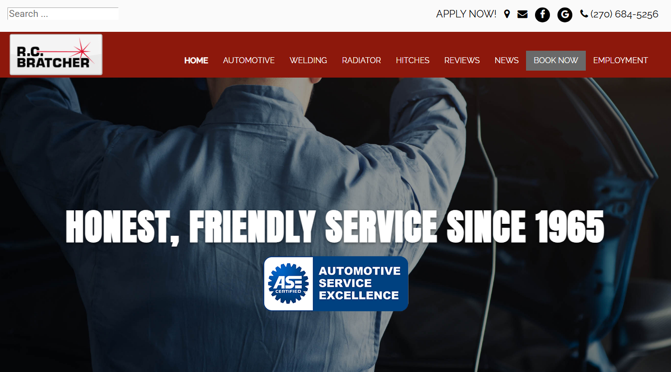 Website screenshot for R.C. Bratcher, Inc
