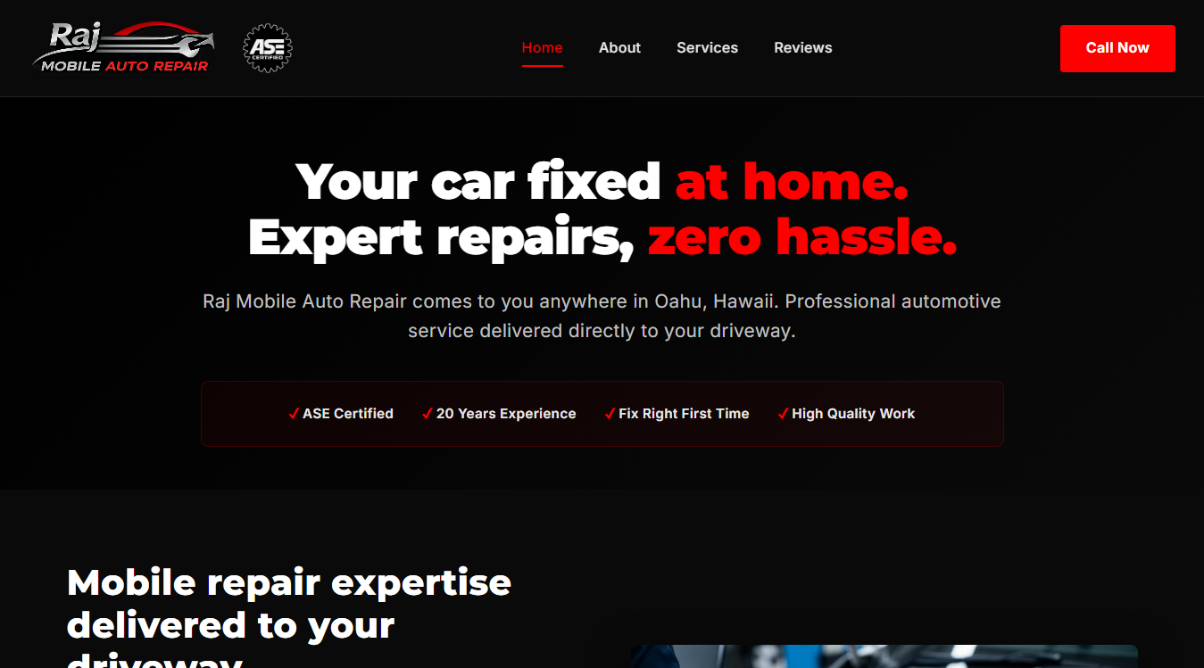 Screenshot of Raj mobile auto repair