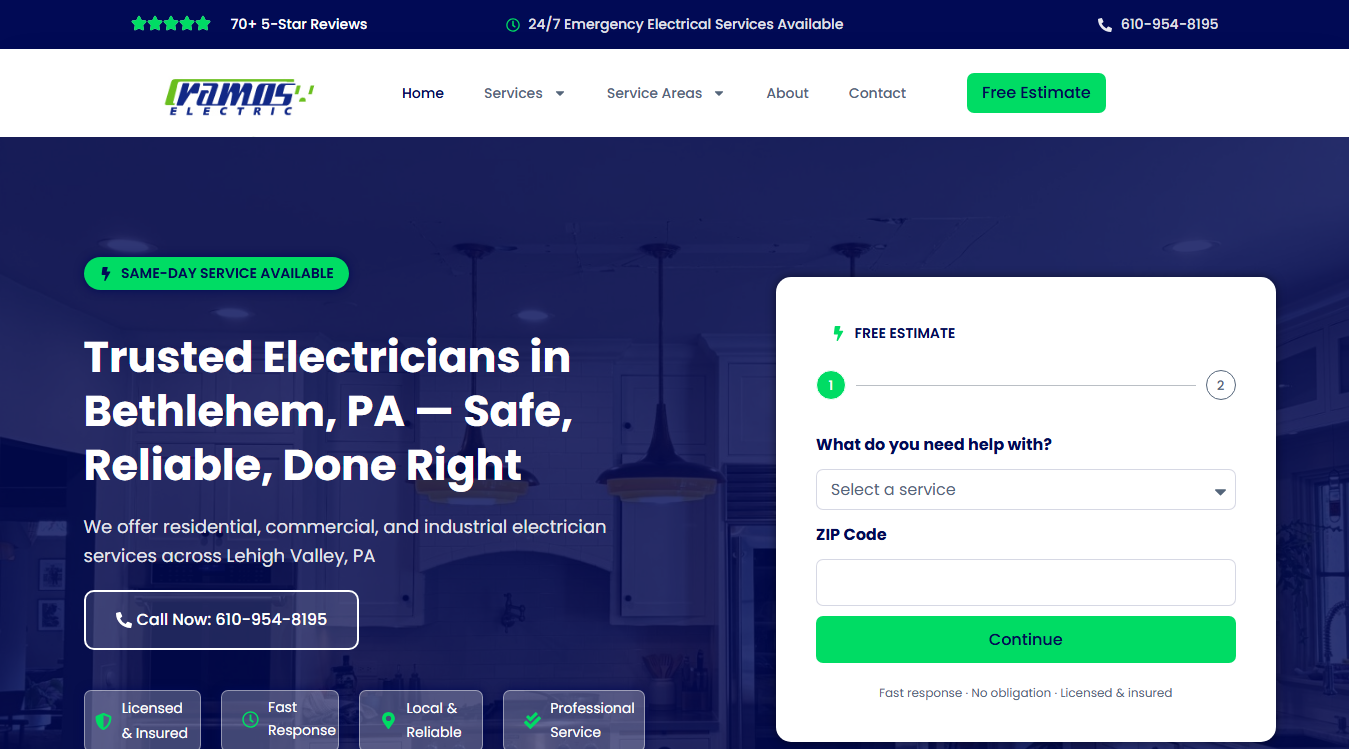 Website screenshot for Ramos Electric