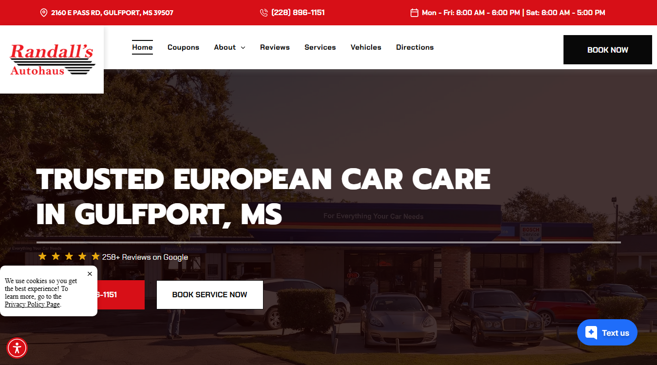 Website screenshot for Randall's Autohaus