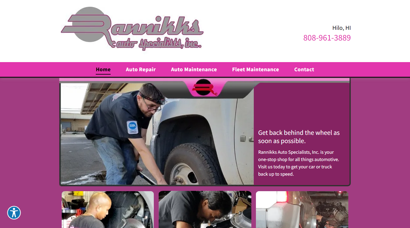 Website screenshot for Rannikks Auto Specialists Inc