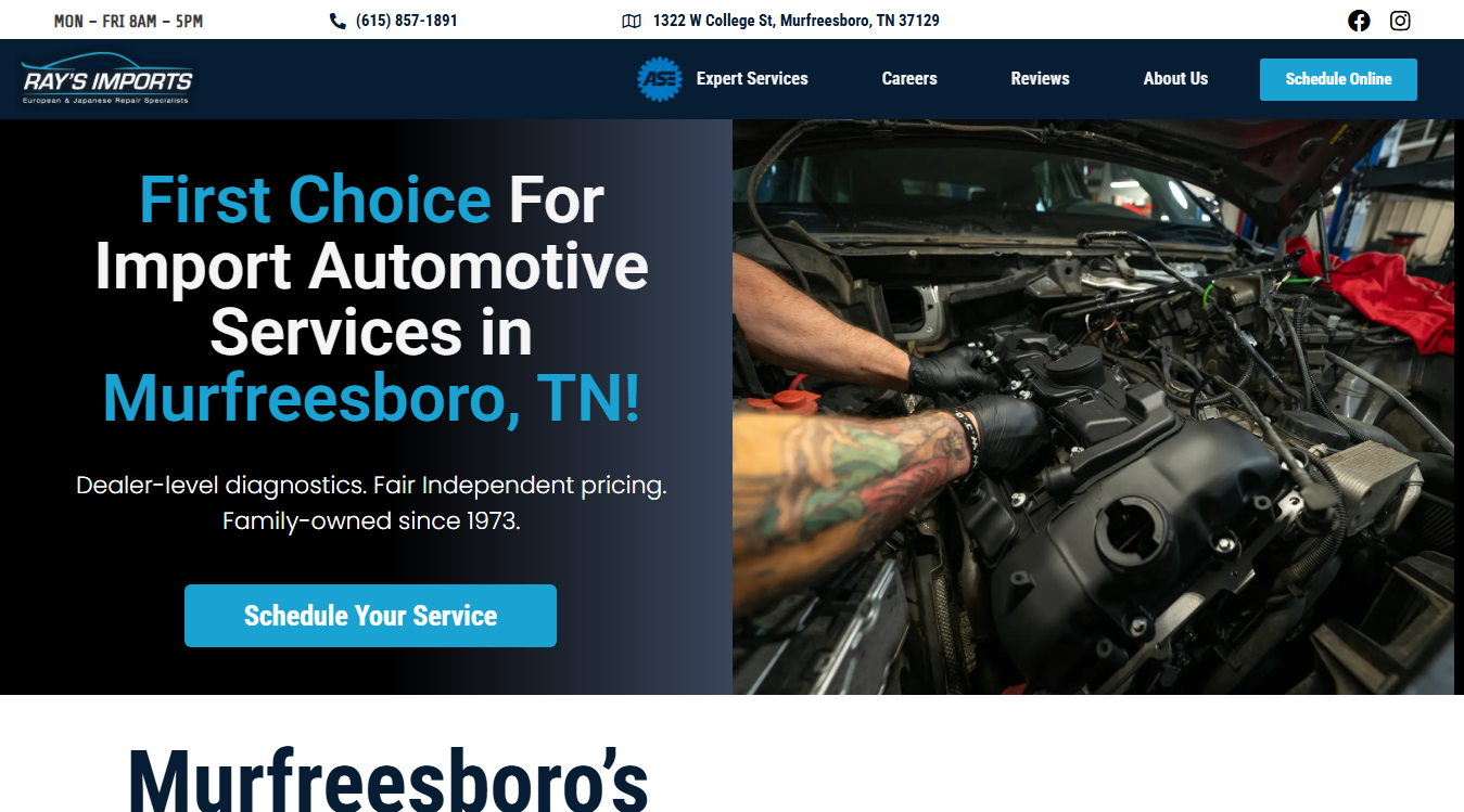 Website screenshot for Ray's Imports