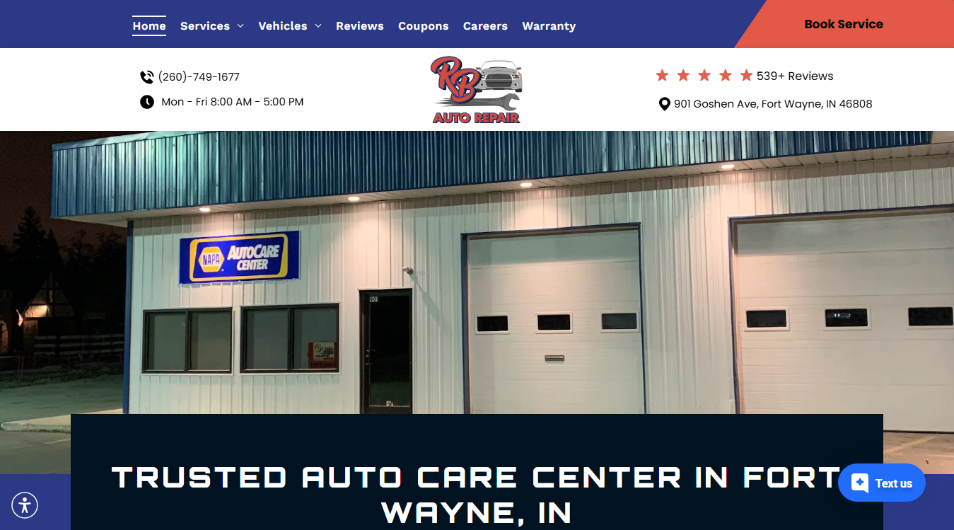 Website screenshot for Rb Automotive Repair