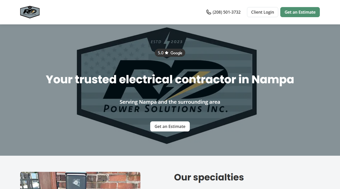 Website screenshot for RD Power Solutions Inc.