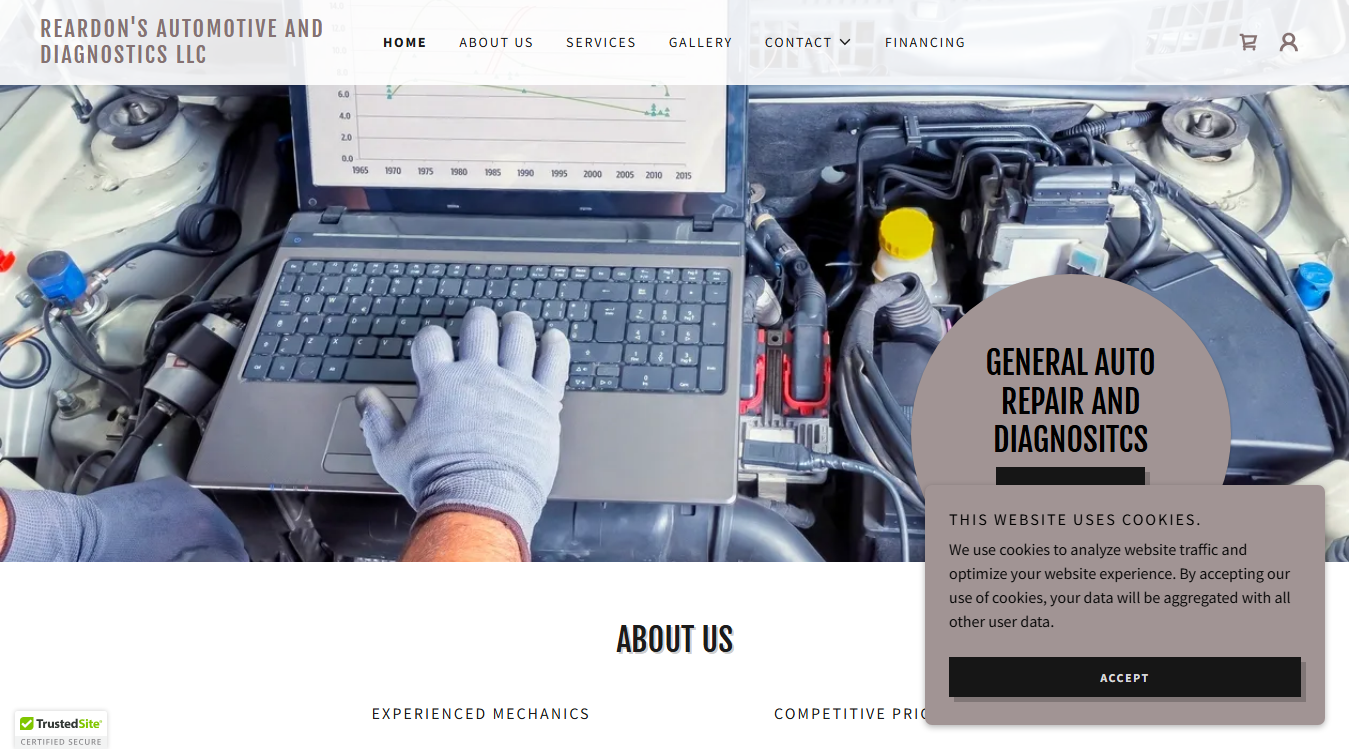Website screenshot for Reardons Automotive and Diagnostics