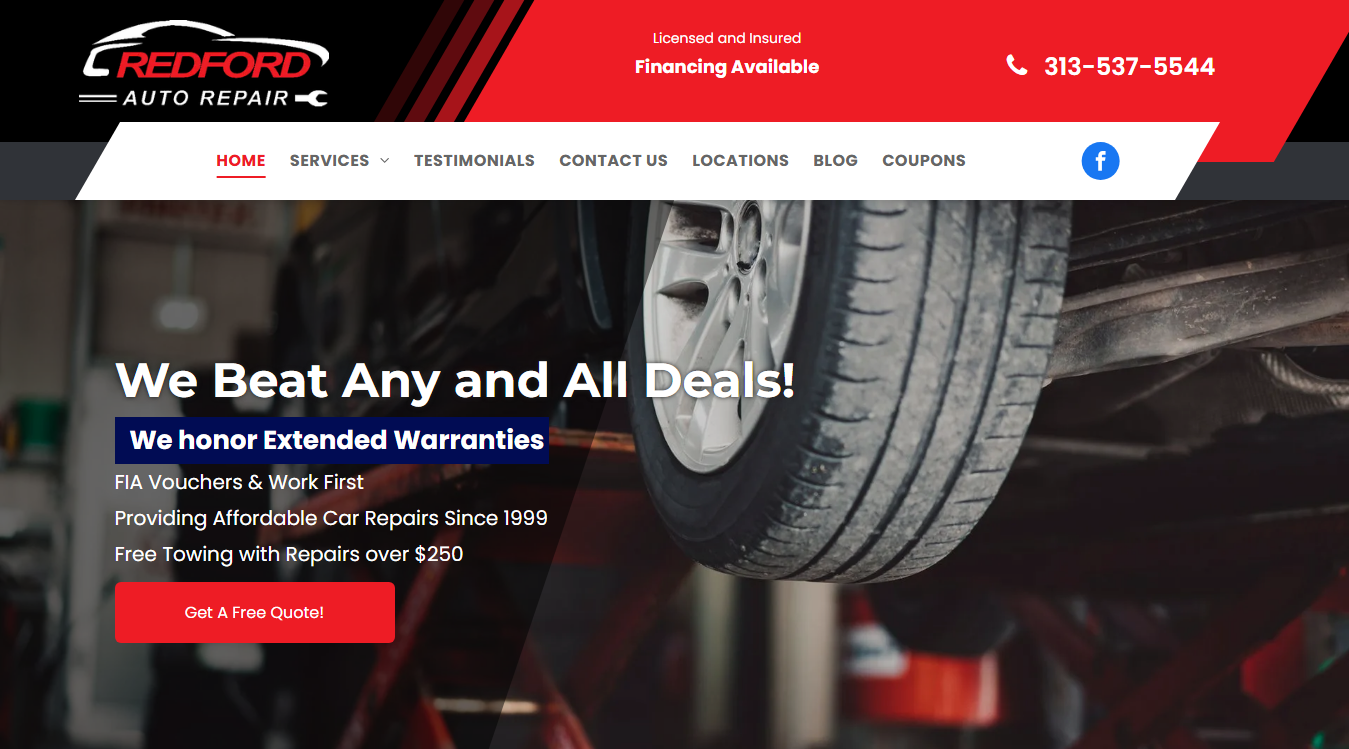Website screenshot for Redford Auto Repair