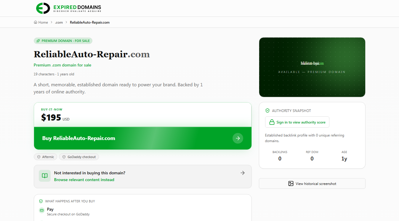 Website screenshot for Reliable Auto Repair