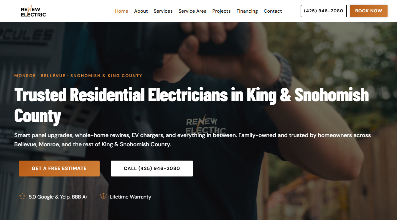 Website screenshot for Renew Electric Bellevue