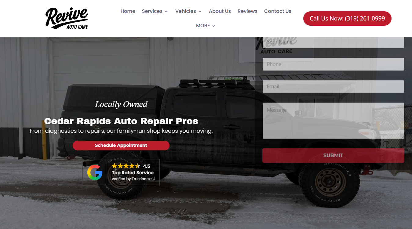 Website screenshot for Revive Auto Care