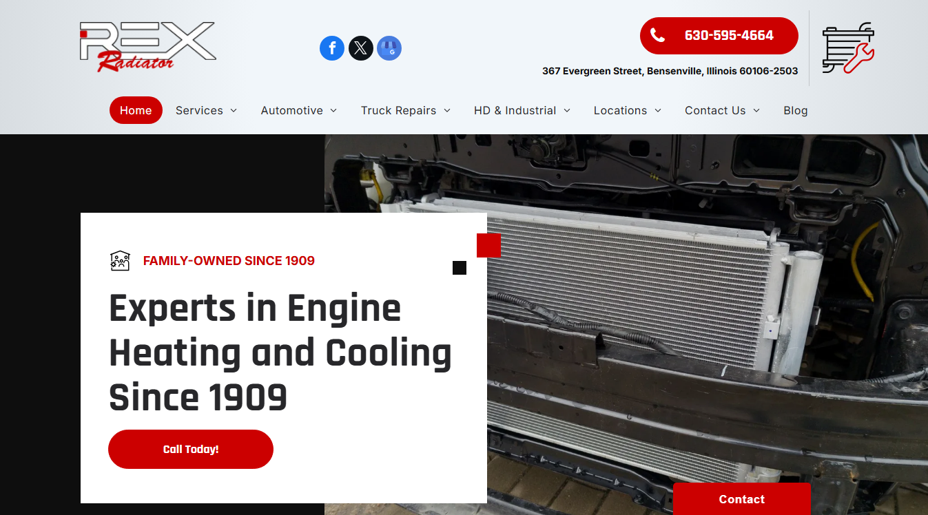 Website screenshot for Rex Radiator