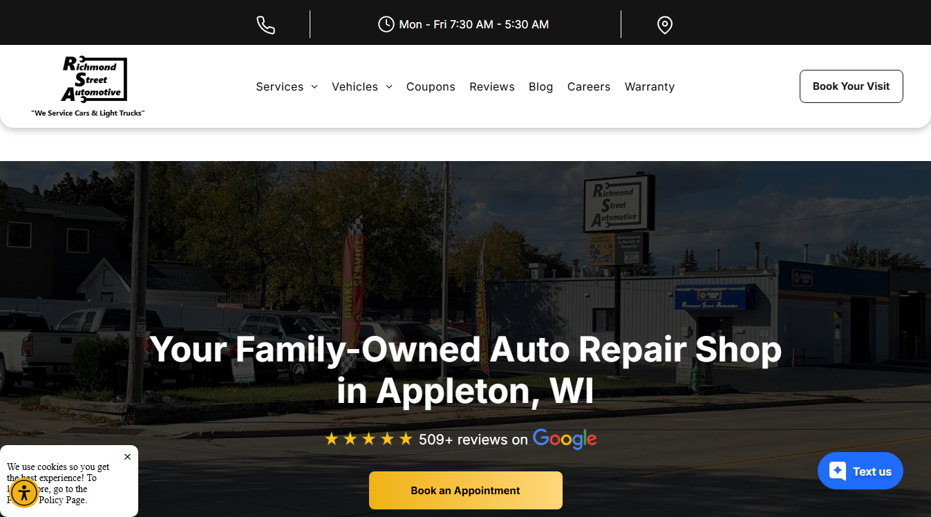 Website screenshot for Richmond Street Automotive