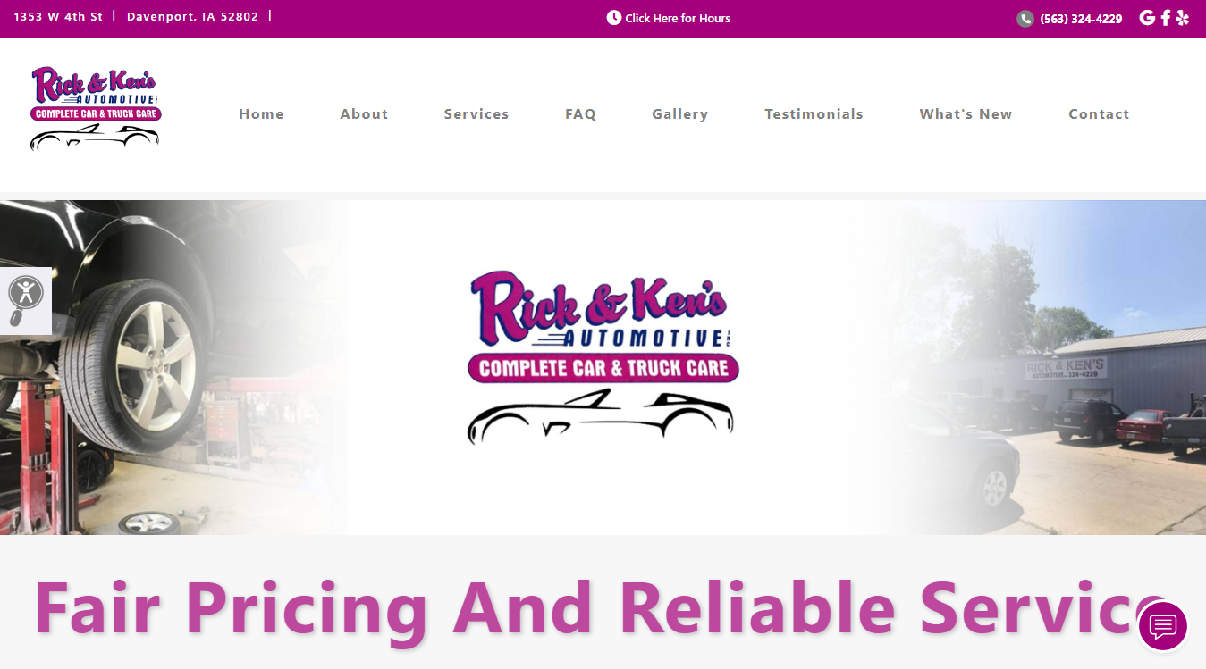 Website screenshot for Rick & Ken's Complete Automotive Repair