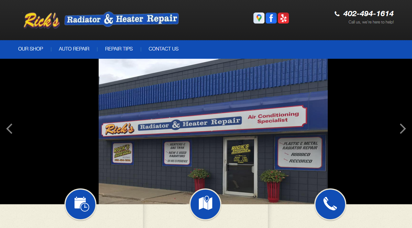 Website screenshot for Rick's Radiator & Heater Repair