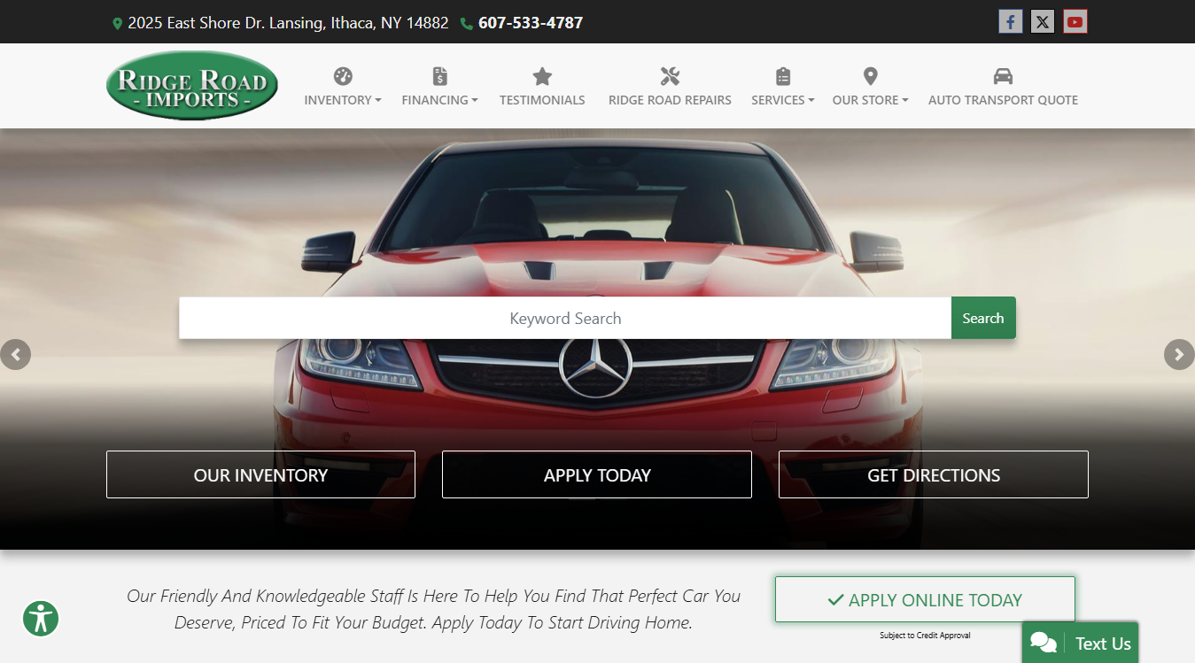 Website screenshot for Ridge Road Imports