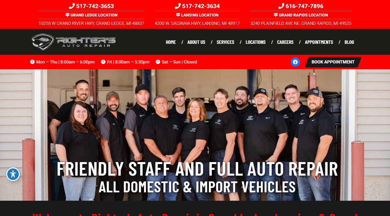 Website screenshot for Righter's Auto Repair