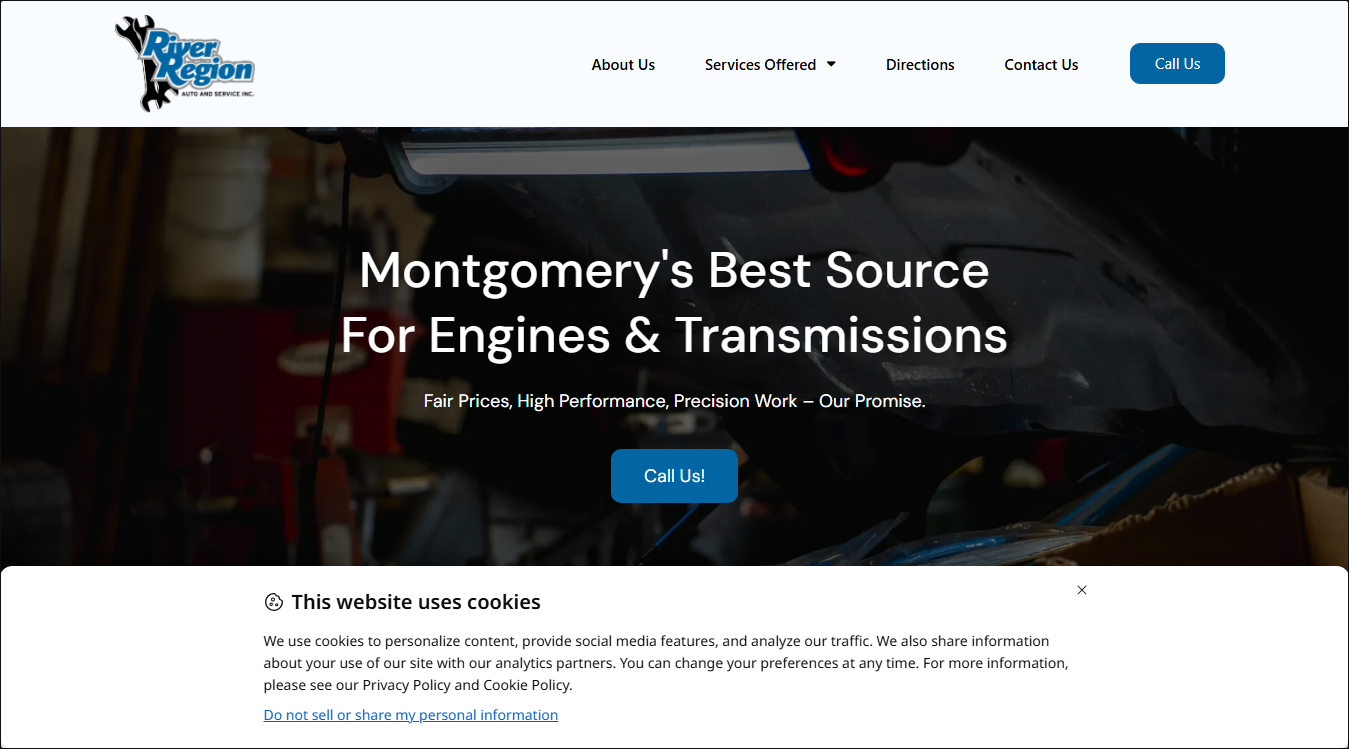 Website screenshot for River Region Auto & Service Inc