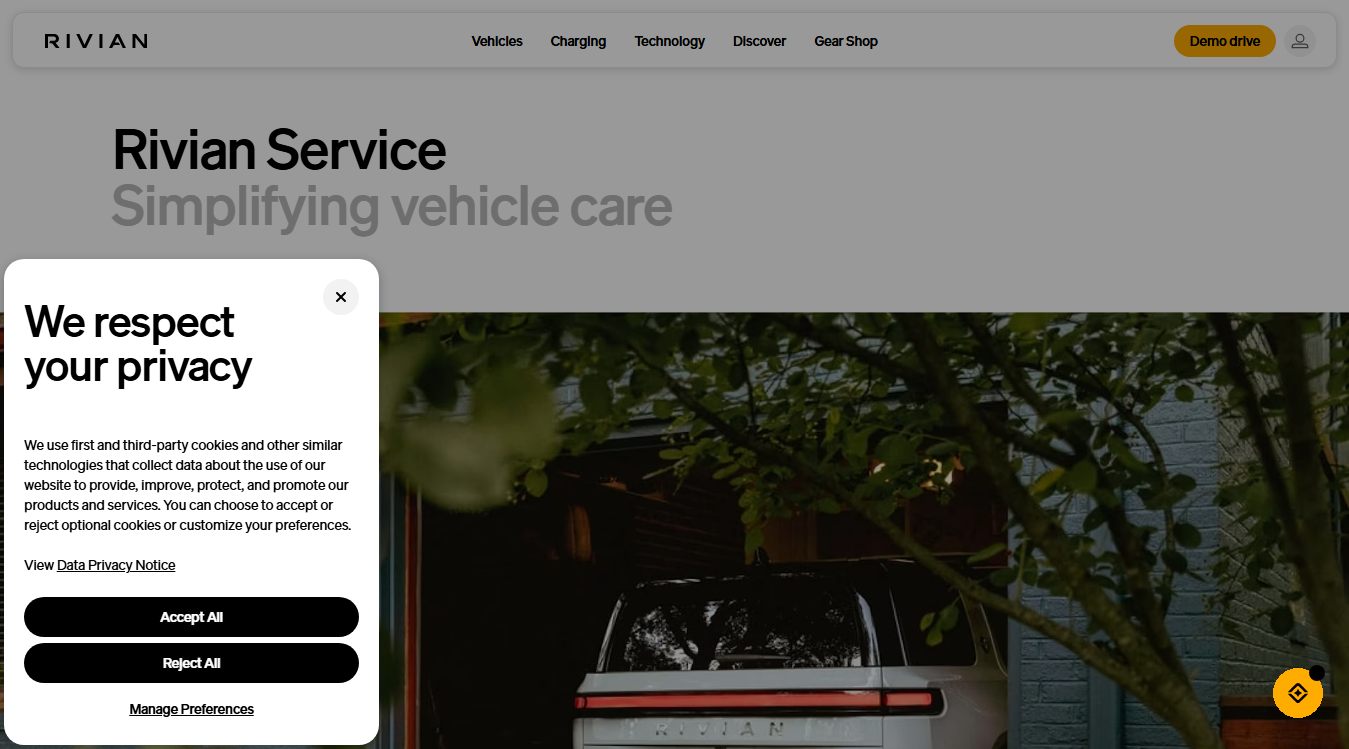 Website screenshot for Rivian