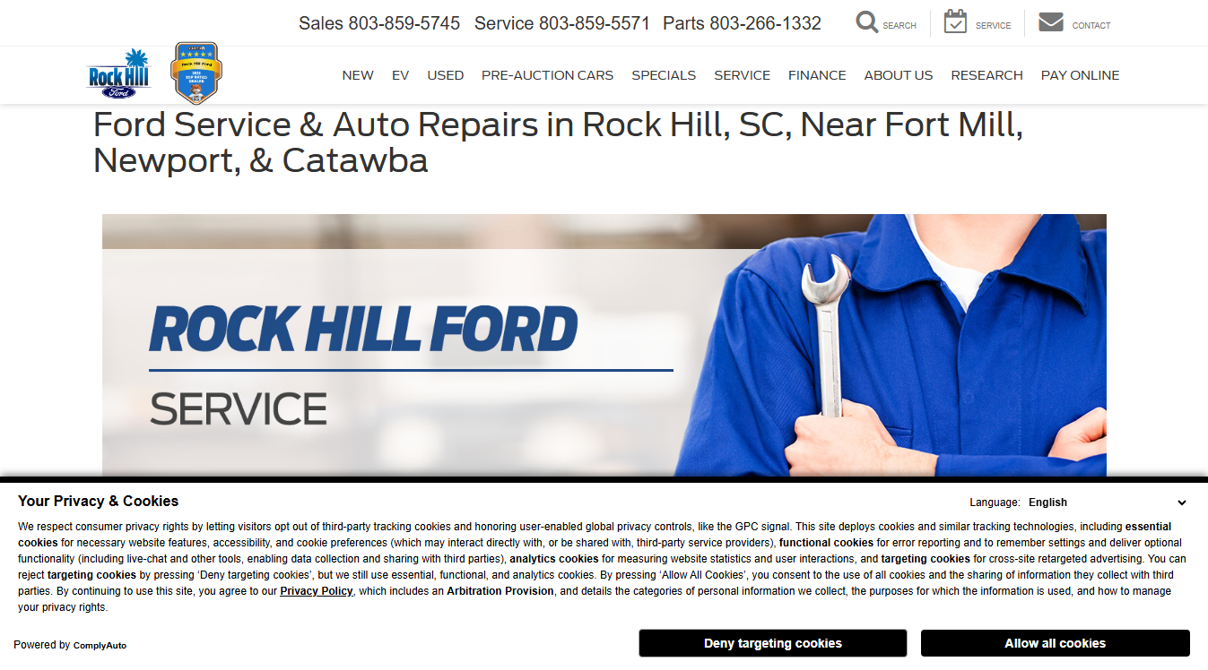 Website screenshot for Rock Hill Ford Service Department