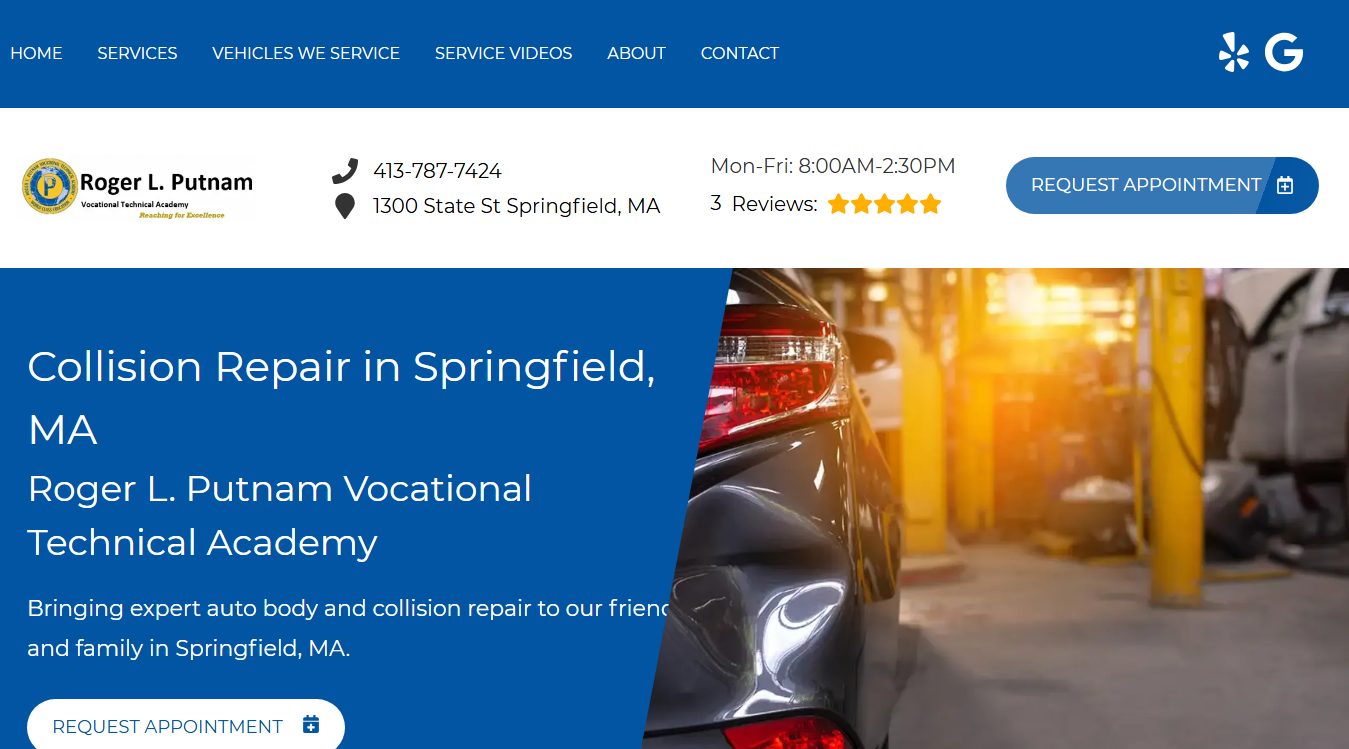 Website screenshot for Roger Putnam Auto Body Collision Center