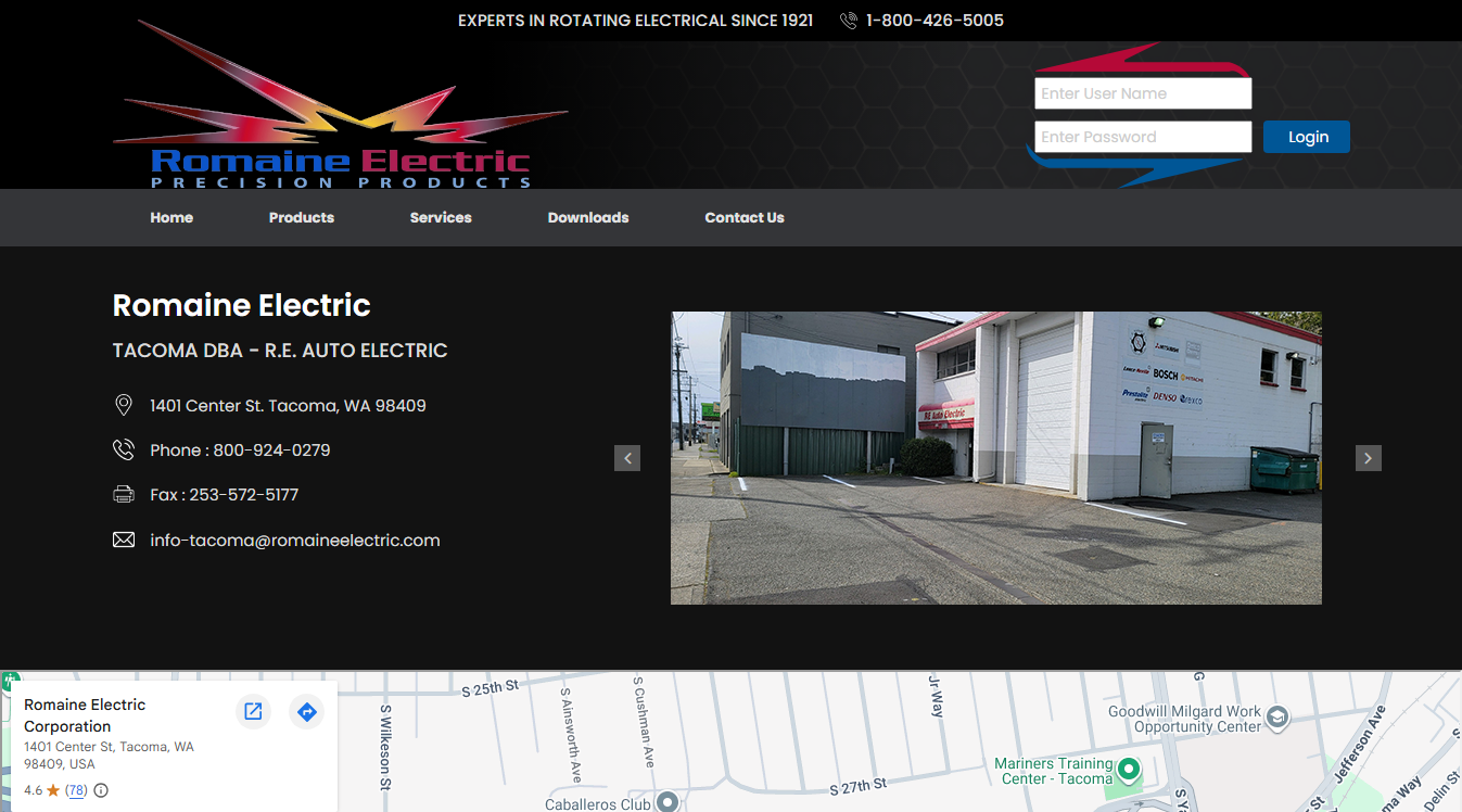 Website screenshot for Romaine Electric Corporation