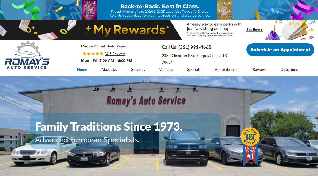 Website screenshot for Romay's Auto Service