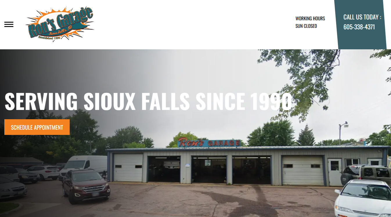 Website screenshot for Ron's Garage