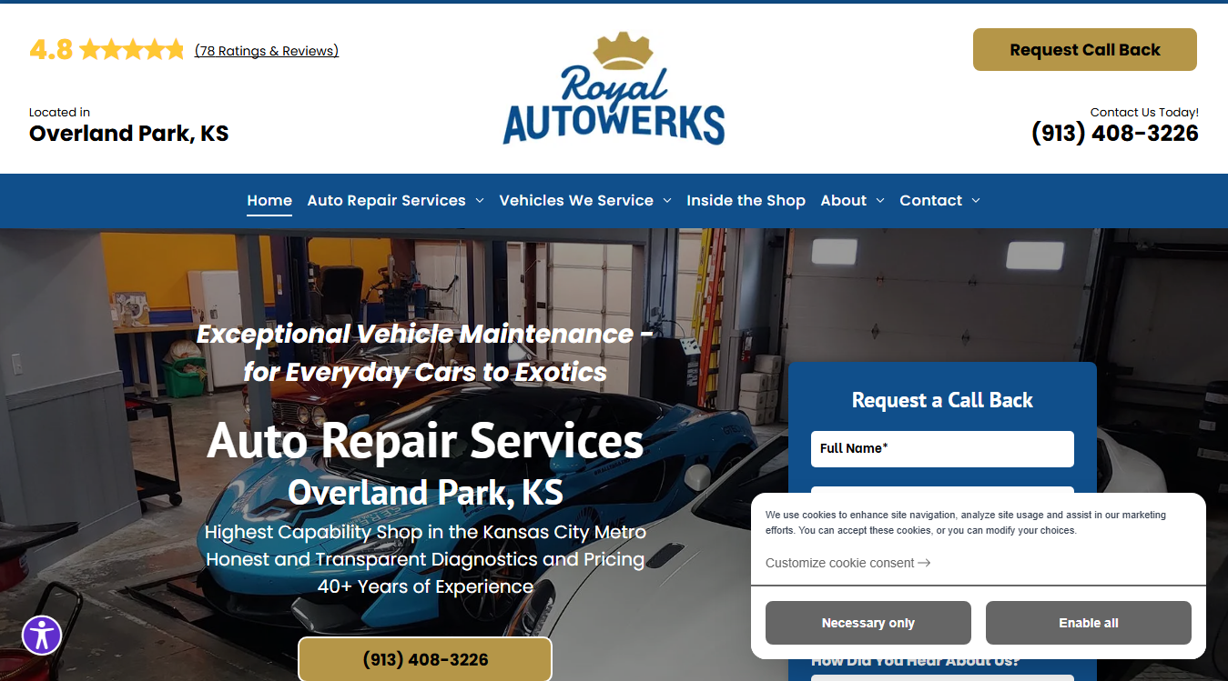 Website screenshot for Royal Autowerks