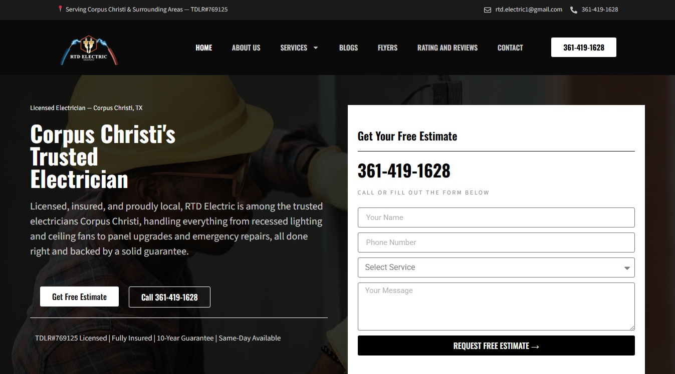 Website screenshot for RTD Electric