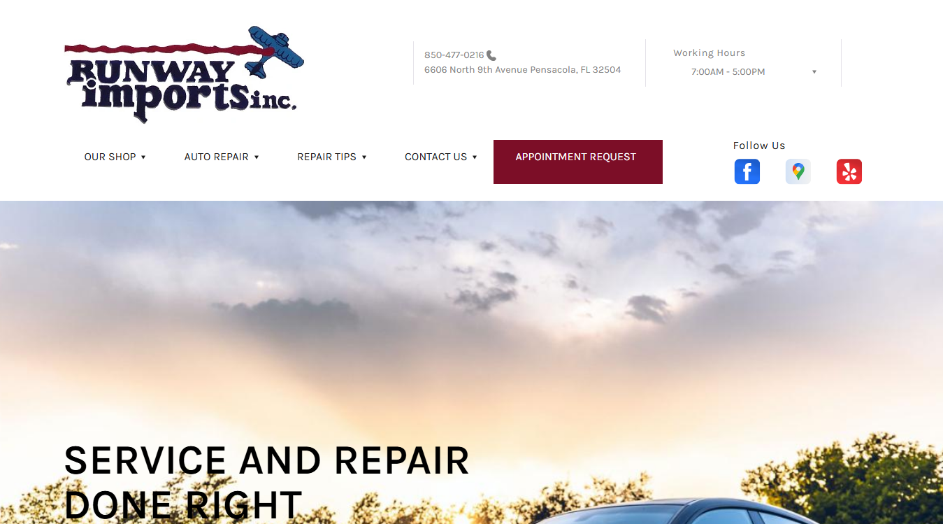 Website screenshot for Runway Imports Inc