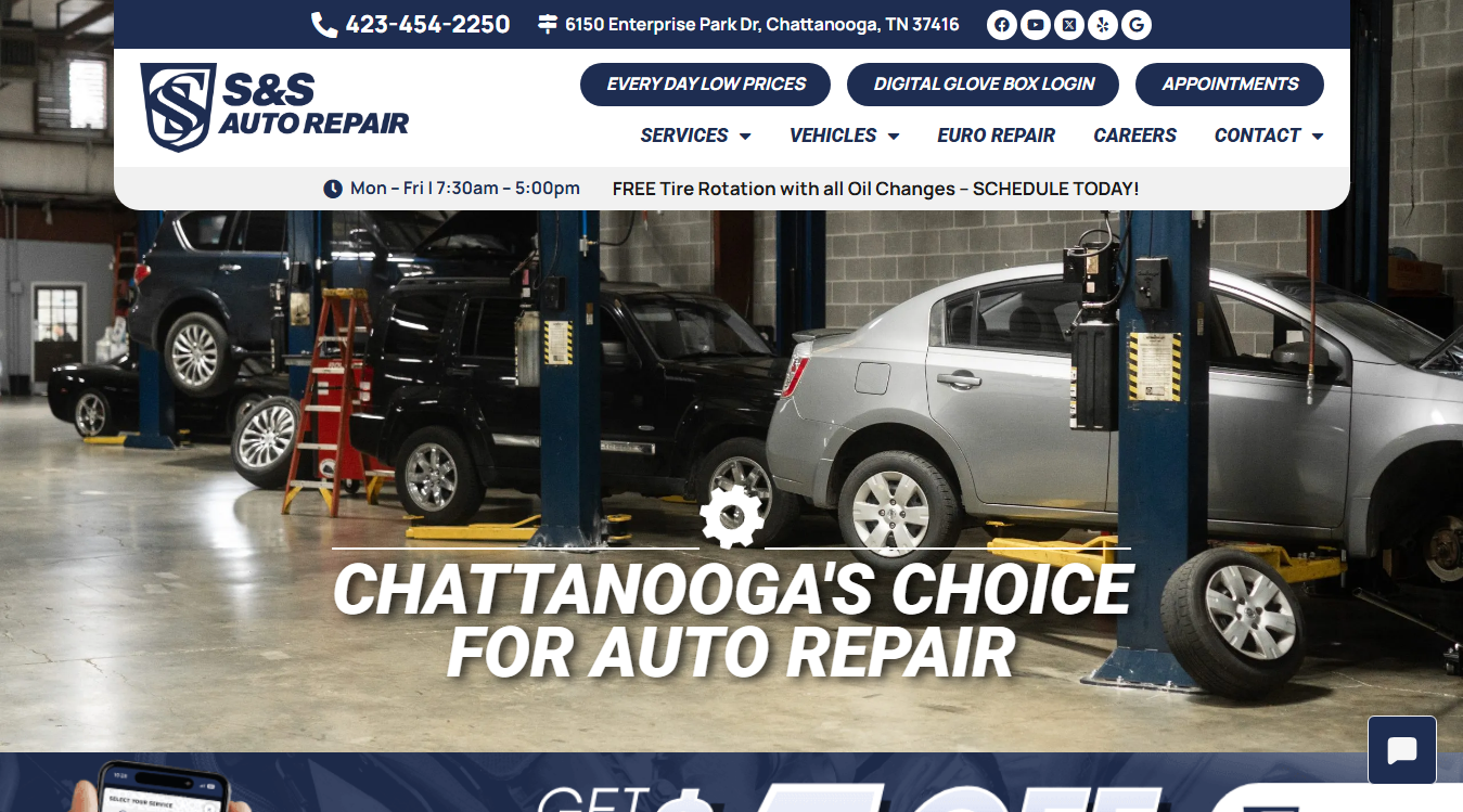 Website screenshot for S&S Auto Repair